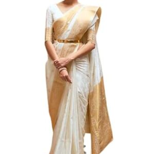 SWORNOF Women's kanjivaram banarasi silk saree for festival Wedding silk with rich pallu Design sarees for women with Unstitched blouse piece