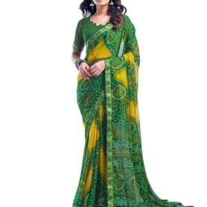 SIRIL Women's Bandhani Printed Chiffon Saree with Blouse